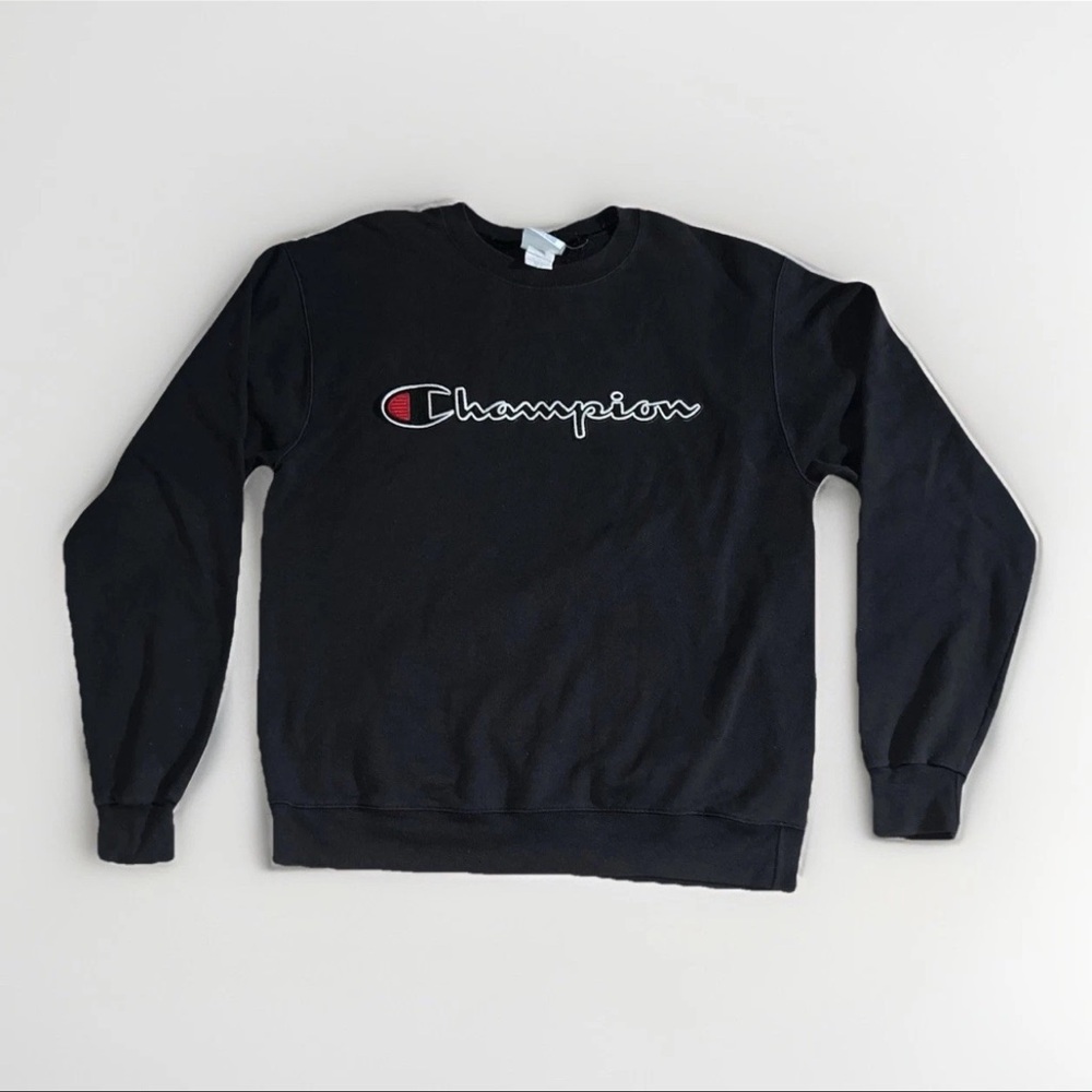 Champion ECO Authentic Black Crewneck Pullover Sweatshirt Men's Medium Sweater